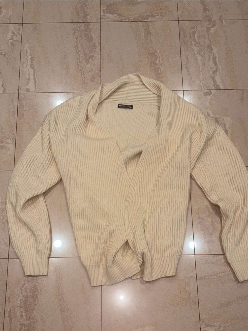 SHEIN Cream Ribbed V Sweater